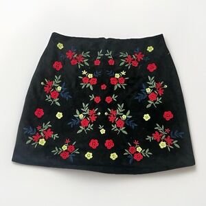 Retro Forever 21 Velvet Black Embroidered Skirt, Fully Lined Women's Size M